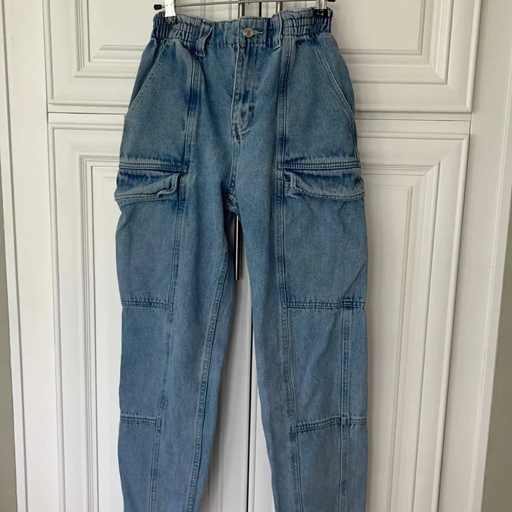 SIMPLE SOCIETY CARGO STRAIGHT SUPER HIGH RISE 5/27 BLUE ELASTIC WAISTBAND - Picture 2 of 15